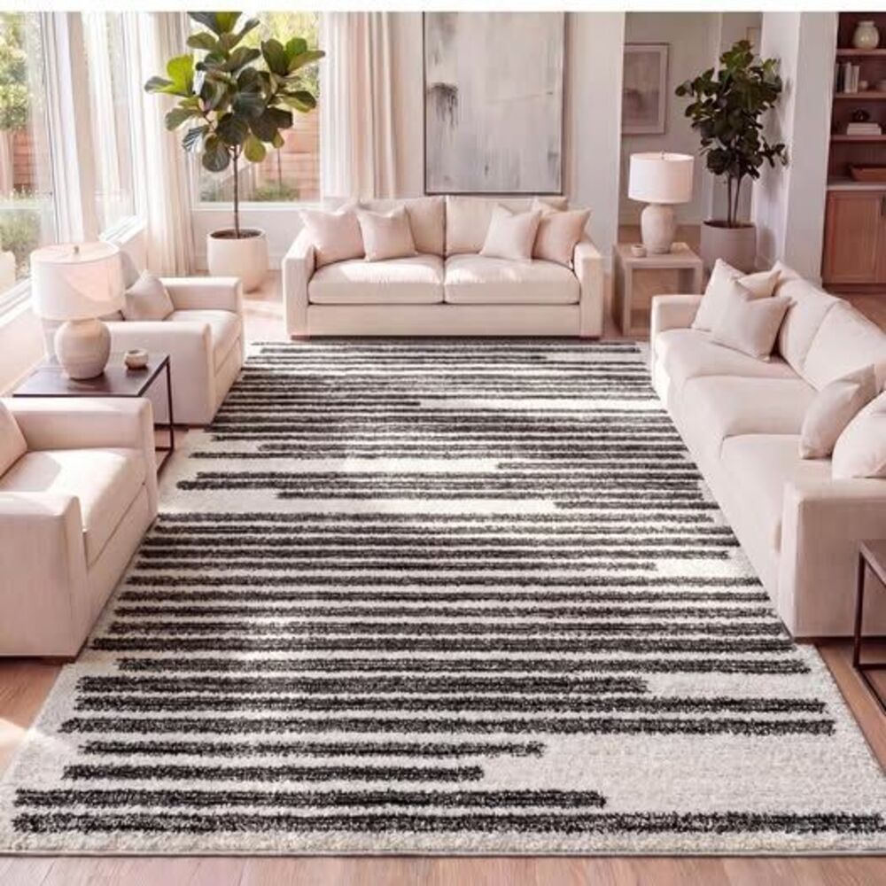 Large black and white living room rug